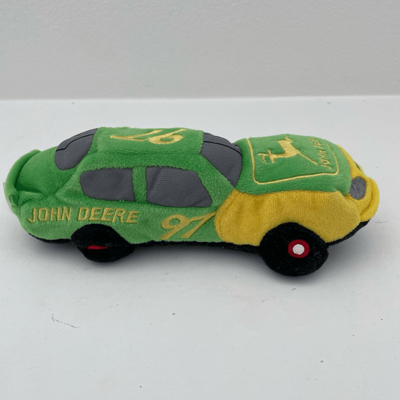 John Deere Green and Yellow Nascar Race Car Plush Beanie Toy - Picture 4 of 8